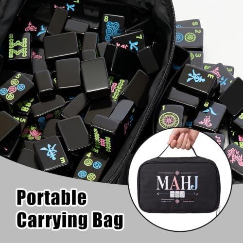 American Mahjong Tile Set, 166 Black Mah jongg Tiles,3 Dice & Bag | 1.2-Inch Engraved Tile, Melamine, Portable Mahjong Sets, for Travel, Family Game Night, and Gifting - color: Black