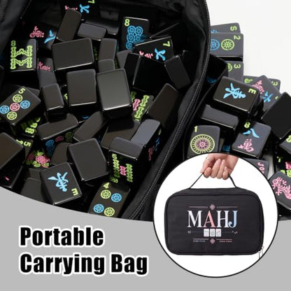 American Mahjong Tile Set, 166 Black Mah jongg Tiles,3 Dice & Bag | 1.2-Inch Engraved Tile, Melamine, Portable Mahjong Sets, for Travel, Family Game Night, and Gifting - color: Black