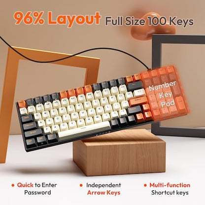 RK ROYAL KLUDGE RK100 Wireless Mechanical Keyboard RGB Backlit Bluetooth5.1/2.4G/Wired 96% Full Size 100-Key Hot Swappable Gaming Keyboard Brown Switch Carbon | 96% Full Size Keyboard with 3750mAh battery, 2.4Ghz/Bluetooth 5.1/Wired, Hot Swappable, Number