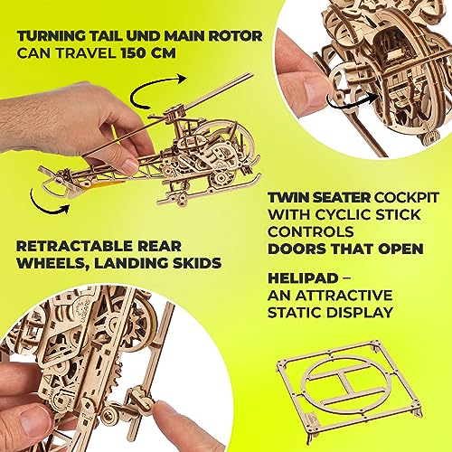 UGEARS Wooden 3D Puzzles for Adults - Easy Mini Helicopter Model Kit – Experience Aerial Innovation with Mechanical Puzzles DIY Kits for Adults - Ideal for Hobbyists, Aviation Enthusiasts - 167 Pcs - color: Mini Helicopter