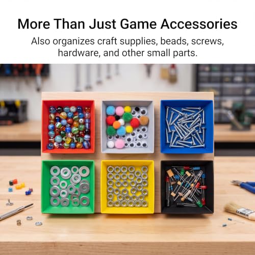Board Game Token Trays – Stackable Plastic Game Piece Organizers, Dice, Cubes, Coins & Components – Color Coded Tabletop Gaming Accessory for Family Game Night, RPG & Strategy Games (6)