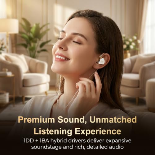 in Ear Monitor Headphones Hybrid 1BA+1DD HiFi Deep Bass IEM Earphones White | Hybrid Banlance Armature with Dynamic in Ear Headphones IEM Earphones Gaming Earbuds no Mic - color: QT820-White no Mic