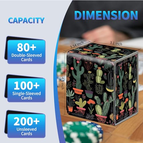 Card Deck Box for Trading Cards,MTG Commander Deck Box Fits 100+ Single Sleeved Cards,Leather Magnetic Card Storage Box for YuGiOh TCG CCG Cards,Cactus - color: Cactus