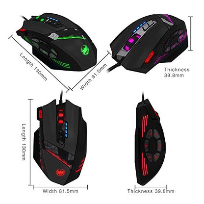zelotes Professiona Wired Gaming Mouse,4800 DPI,12 Programmable Buttons,Weight Tuning,High Precision,Multi-Modes Backlit,Ergonomic Design,USB Optical Mouse Mice for Laptop,PC,Mac,Black