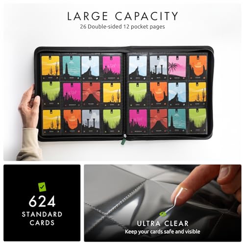 Vault X 12 Pocket XL Zip Trading Card Binder 624 Cards Exo-Tec (Green) | Holds 624 standard-size TCG cards in 26 side-loading 12-pocket pages. Padded, water-resistant Exo-Tec cover. - color: Green, size: 12 Pocket XL