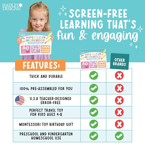 Hadley Designs Preschool Learning Activities - ABC Tracing Books for Kids Ages 3-5, Reusable Letter Tracing for Kids, Wipe Clean Preschool Workbooks, Learn to Write Dry Erase Writing Practice for Kids