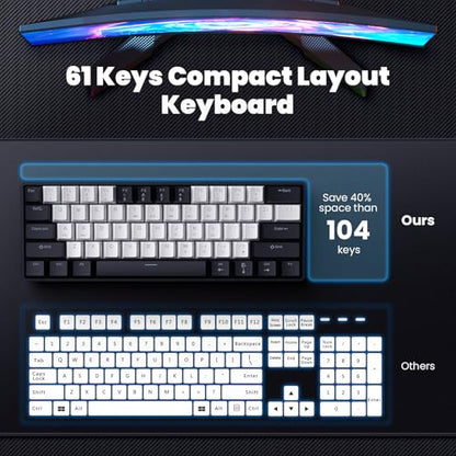Portable 60% Mechanical Gaming Keyboard, RGB Backlit 61 Keys Ultra-Compact Game Keyboard with Mouse, Mini Wired Computer Keyboard with Red Switch for Windows, MAC, Laptop, PC - color: Black+White+Mouse