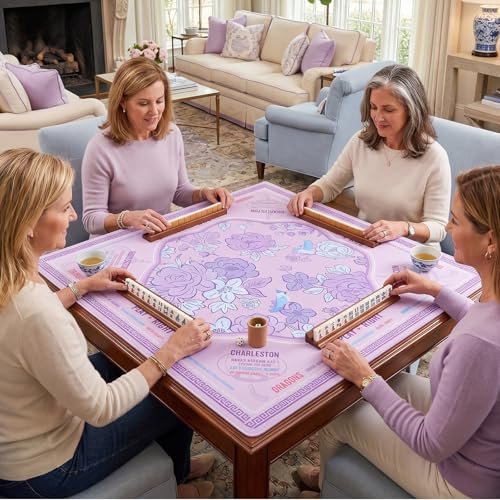 Soulchen Flower Purple American Mahjong Mat for Table with Rules, No Creases, Ships Rolled, 31.5 x 31.5 Non-Slip Noise Reduction Gaming Mat with Carrying Bag for Poker Card Board - color: Purple