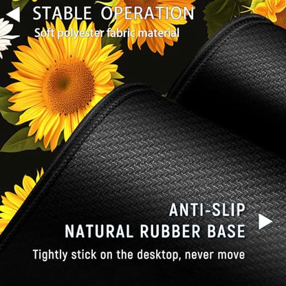 Large Gaming Mouse Pad+ Keyboard Wrist Rest Set, Ergonomics Memory Foam Mouse Mat Wrist Rest Support for Home Office, Waterproof Extended Mousepad 31.5x11.8in, Sunflower Flowers Black Desk Pad - color: Yvb-mousepad-9-f-169