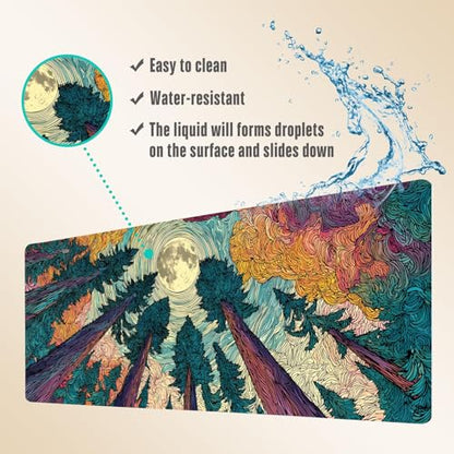 Extended Gaming Mouse Pad, Large Mouse Mat 3 mm Nature Rubber Base Mousepad with Stitched Edges, Non-Slip Desk Mat for Office Home Great Gift 31.5x11.8 Inch (Starry Forest 2) - color: Starry Forest 2