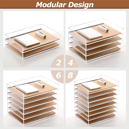 2 Pack- Stackable Paper Letter Tray, A4 File Tray Desk Organizer, Acrylic Desk Organizers and Accessories Sorter, Clear Workspace Office Supplies Organizers, 12.4inx8.86inx3.46in - style: Thin 2 Tier Trays