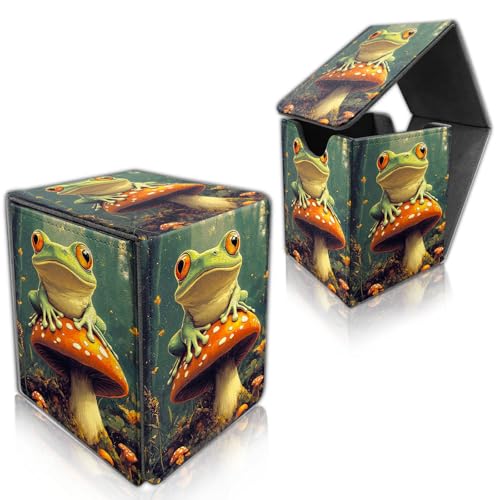 for MTG Deck Box, Trading Card Storage Case Holds 100+ Sleeved Cards, Frog on Red Mushroom Magnetic Closure Durable Deck Holder for Magic The Gathering, TCG & Commander - color: Frog on Red Mushroom
