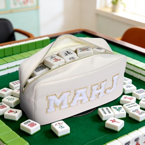 Mahjong Tile Bag Mahjong Bag with Zipper Travel Mahjong Carrying Case Storage Pouch Gifts for Mahjong Lovers Accessories - color: Beige-mahj
