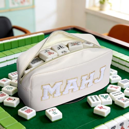Mahjong Tile Bag Mahjong Bag with Zipper Travel Mahjong Carrying Case Storage Pouch Gifts for Mahjong Lovers Accessories - color: Beige-mahj