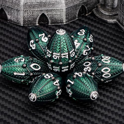 ARUOHHA DND Metal Dice Black Green Dragon Egg Dice with Rotating Dragon Egg Shell, Role Playing Game RPG Polyhedral D and D Dice Set D20 D12 D10 D8 D6 D4 - color: Black Green