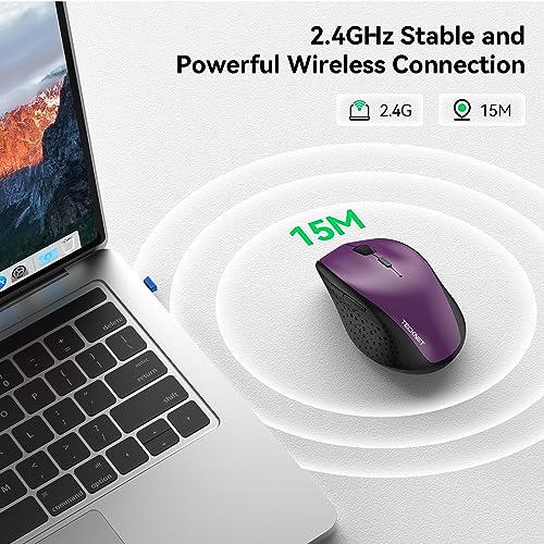 TECKNET 2.4G Wireless Mouse, 4800 DPI Ergonomic Computer Mouse, USB, Purple | Mouse for Laptop with USB Receiver, 6 Adjustable DPI, Quiet Click, 30-Month Battery, 6 Button, Portable for PC Chromebook Mac - color: Purple