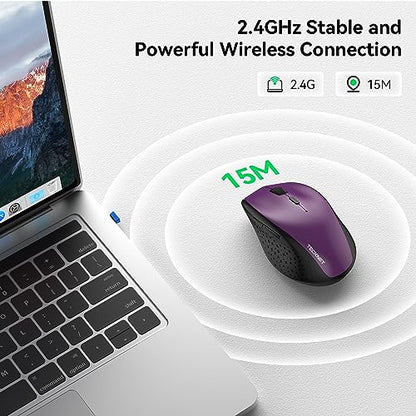 TECKNET 2.4G Wireless Mouse, 4800 DPI Ergonomic Computer Mouse, USB, Purple | Mouse for Laptop with USB Receiver, 6 Adjustable DPI, Quiet Click, 30-Month Battery, 6 Button, Portable for PC Chromebook Mac - color: Purple