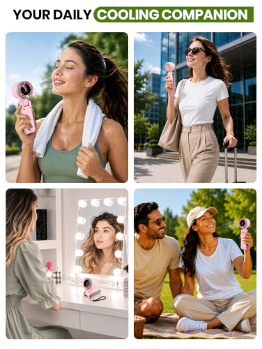 EcoNour Handheld Fan Rechargeable, Portable Mini USB Fan with 5 Speeds, 13550 RPM High-Speed Personal Cooling Fan, Foldable Battery Operated Travel Fan for Home, Office & Outdoor - Pink - color: Pink