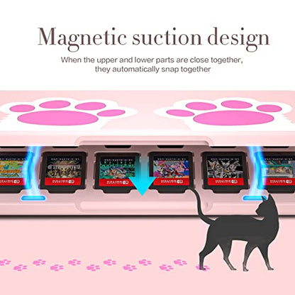 NANANINO Pink Game Storage Case Compatible with Nintendo Switch – Slim 24-Slot Holder with Cute Cat Paw Design - color: CatPaw