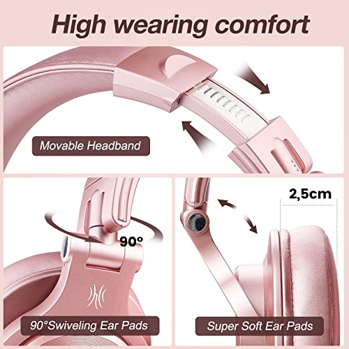 OneOdio A70 Bluetooth Over Ear Headphones, Wireless Headphones w/ 72H Playtime, Hi-Res, 3.5mm/6.35mm Wired Audio Jack for Studio Monitor & Mixing DJ Guitar AMP, Computer Laptop PC Tablet - Rose Gold - color: Rose Gold