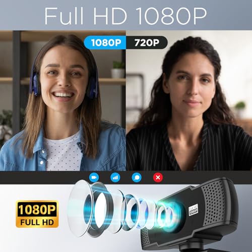 Full HD 1080P Webcam with Dual Microphones & Privacy Cover for PC, Desktop, Laptop, Plug&Play USB Computer Camera with Auto Light Correction for Zoom/Teams/Skype, Conferencing and Live Streaming