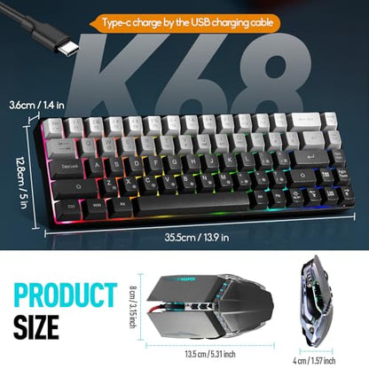 Guiheng Wired 60% Gaming Keyboard and Mouse Combo, Ultra-Compact 61 Keys RGB Backlit Mini Keyboard, Lightweight 3200 DPI Optical, Wired Gaming Set for Windows,PC, MAC PS5 Xbox Gamer(Gradient Grey) - color: Gradient Grey combo
