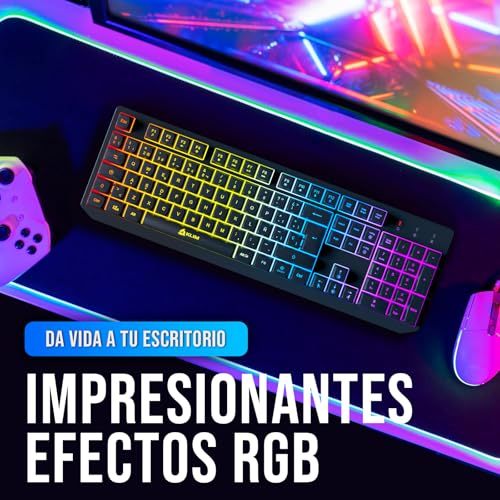 KLIM Chroma Wireless Spanish (España) Keyboard, RGB Backlit Wireless Keyboard, Rechargeable Battery, Quiet, Water-Resistant, Plug & Play for PC, Mac, PS4/PS5 - color: Black - Wireless (ES Layout)