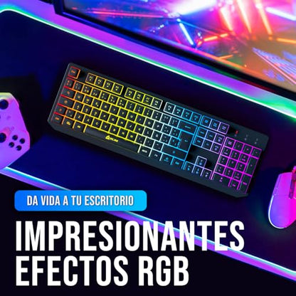 KLIM Chroma Wireless Spanish (España) Keyboard, RGB Backlit Wireless Keyboard, Rechargeable Battery, Quiet, Water-Resistant, Plug & Play for PC, Mac, PS4/PS5 - color: Black - Wireless (ES Layout)