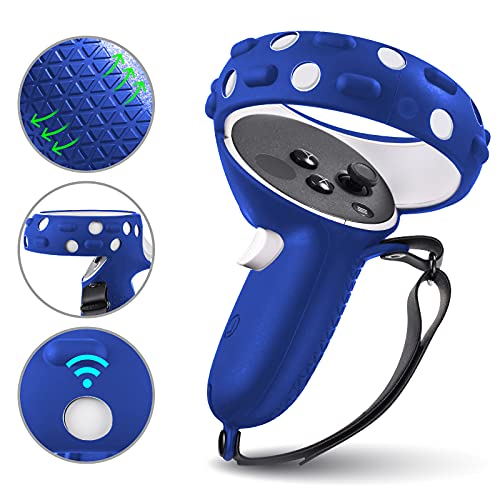 Compatible with Oculus Quest 2 Accessories, VR Silicone face Cover, VR Shell Cover,Compatible with Quest 2 Touch Controller Grip Cover,Protective Lens Cover,Disposable Eye Cover - color: Blue