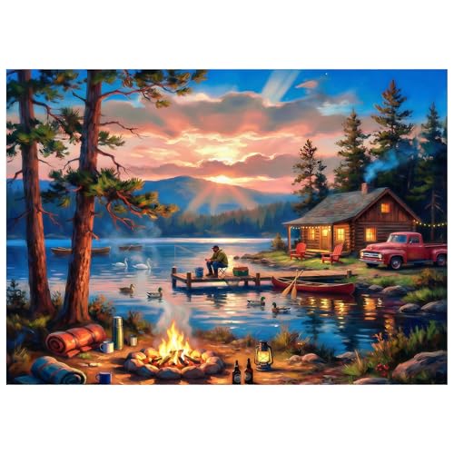 Lakeside Retreat Cabin Puzzles for Adults 1000 Pieces,Impossible Hard Difficult Challenging Jigsaw Puzzles for Adults 1000 Pieces,Puzzle with Letters on Back,Recycled Paper Jigsaw Puzzle(27.6"x19.7") - color: Lakeside Retreat Cabin