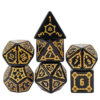 cusdie 7 Pcs 25mm Giant DND Dice with Dragon Eye Dice Bag, Polyhedral Dice Set, D&D Dice for Pathfinder RPG(Black) - color: Black Gold