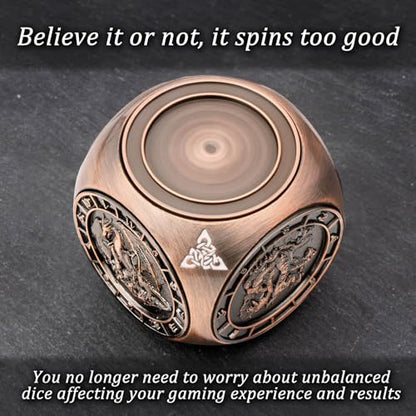 KERWELLSI 7 in 1 DND Dice Set D&D, Polyhedral Metal Spinner Dice, 3D Relief D and D Role Playing Dice with Gift Box (Copper) - color: Copper