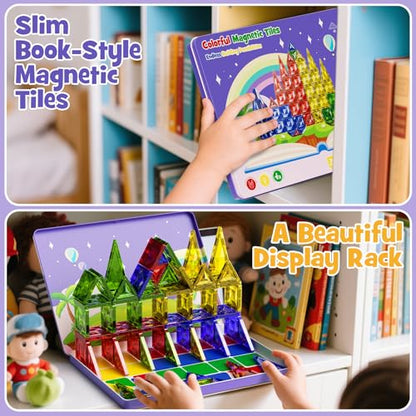 WMXDU Travel Magnetic Tiles Set: Tablet-Light, Group Play for Girls 3-8 | 60-Piece Travel Set, Keeps Girls Engaged in Group Play for 60+ Minutes in Cars/Planes Iron-Box Storage - style: 60pcs-Large