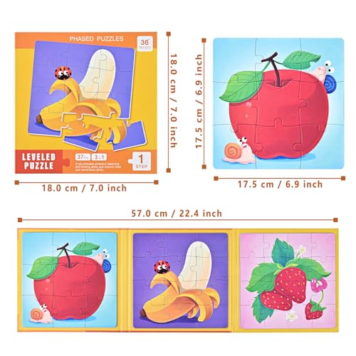 D-KINGCHY Magnetic Puzzles for Kids Ages 3+, 3-in-1 Puzzle Book 9 12 16 Pieces, Travel Jigsaw Puzzles, Road Trips Toys for 3 4 5 6 7 Boys Girls Birthday Gift (Fruits) - style: Fruits