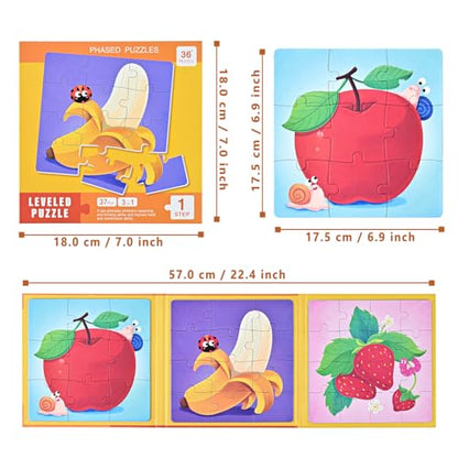 D-KINGCHY Magnetic Puzzles for Kids Ages 3+, 3-in-1 Puzzle Book 9 12 16 Pieces, Travel Jigsaw Puzzles, Road Trips Toys for 3 4 5 6 7 Boys Girls Birthday Gift (Fruits) - style: Fruits
