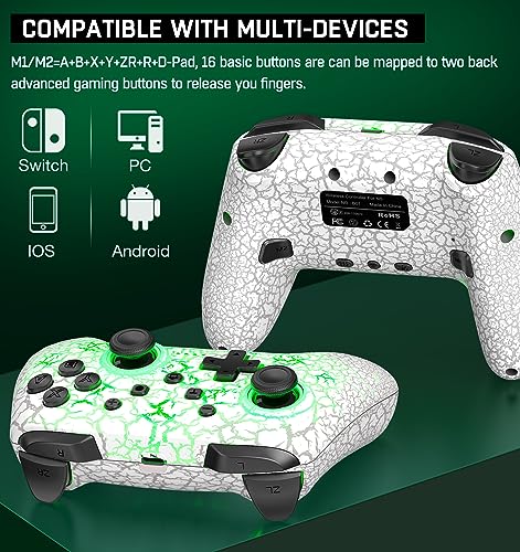 Switch Controller Compatible with Switch 1/2/Lite/OLED, Wireless Pro Controllers Work with iOS/Android/PC with RGB Light, Programmable, TURBO & Wakeup