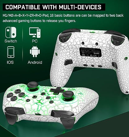 Switch Controller Compatible with Switch 1/2/Lite/OLED, Wireless Pro Controllers Work with iOS/Android/PC with RGB Light, Programmable, TURBO & Wakeup