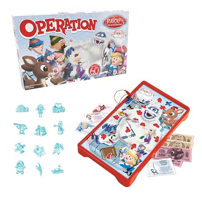 Operation: Rudolph The Red Nosed Reindeer 60th Anniversary Board Game, Classic Electronic Remove The Objects or Get The Buzzer Game, Featuring Bumble the Abominable Snow Monster, Ages 6+, Players 1+