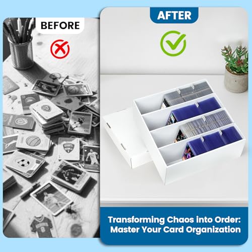 4 Pack Trading Card Storage Box - Holds 640 Top Loaders & 176 One Touch - Cardboard Case with Dividers for Sport Cards (4 Rows) - size: 4 Rows