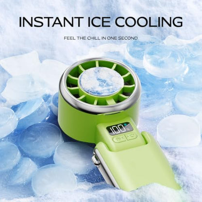 SHEWIND Portable Handheld Fan with Ice Cooling - 5 Gear High Speed Turbo Personal Fan Rechargeable, Up to 13 Hrs, Mini Hand Fans for Travel Essentials, Beach Vacation, Gifts for Women, Men (Green) - color: Green