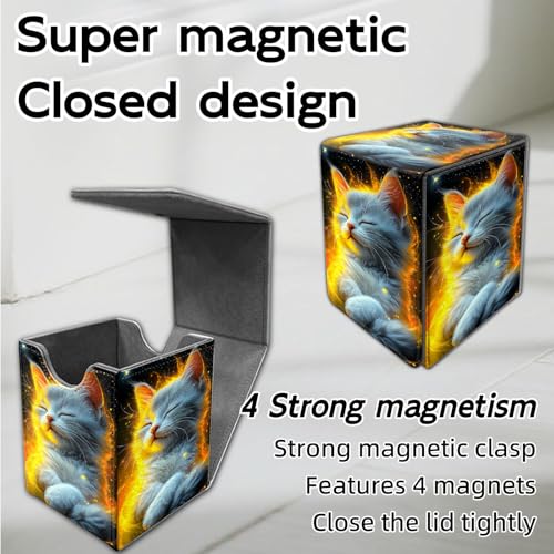 for MTG Deck Box, Trading Card Storage Case Holds 100+ Sleeved Cards, Celestial Kitten Magnetic Closure Durable Deck Holder for Magic The Gathering, TCG & Commander - color: Celestial Kitten