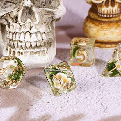 UDIXI Skull DND Dice Set, Skull Polyhedral Dice Set D&D for Tabletop Games | Velvet Storage Bag, DM Gift, for Dungeons and Dragons Role Playing Games Board Games - color: Skull/Seaweed