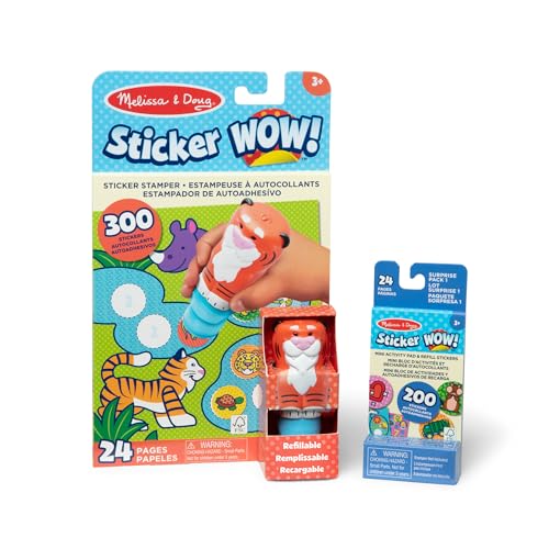 Melissa & Doug Sticker Wow!™ Tiger Bundle: 24-Page Activity Book, Refillable Sticker Stamper, Mini Pad, 500 Stickers, Arts and Crafts for Kids Ages 3+ - color: Tiger, size: Bundle