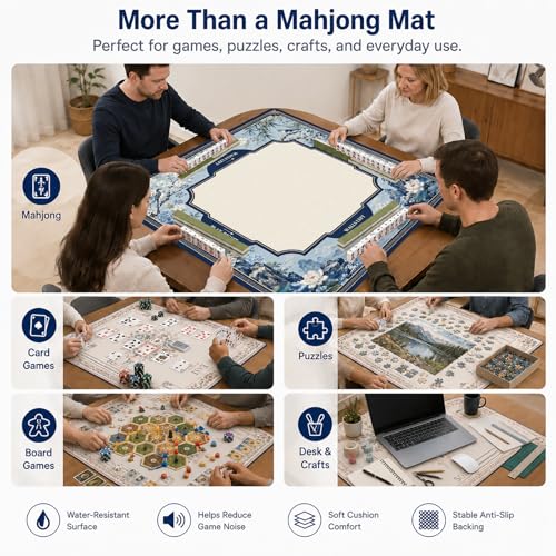 Blue Floral Mahjong Mat,Non Slip American Mah Jongg Table Mat | 32in soft neoprene mah jongg mat reduces tile noise protects tabletops & packs easily for game nights or a thoughtful gift - color: 017