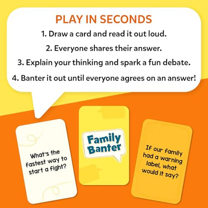 Family Banter Card Game – Fun Conversation Game for Family Game Night | Interactive & Hilarious Card Game with 148 Question Cards, Travel Game for Kids, Teens & Adults, Ages 8, 9, 10 & Up