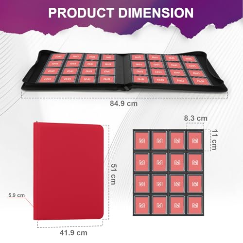 16 Pocket Toploader Binder,Holds 640 TopLoaders (16Red) | Top Loader Binder for 3" x 4"Rigid Cards,Sleeves Card Collection Binder,20 Double Sided Pages with Trading & Sports Holder - color: 16Red