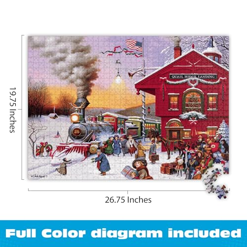 Buffalo Games - Charles Wysocki Whistle Stop - 1000 Piece Puzzle for Adults | Art by Charles Wysocki, Frameable Art, Made in USA, Recycled Board, Includes Poster, Challenging, intermediate to expert - color: Whistle Stop Xmas