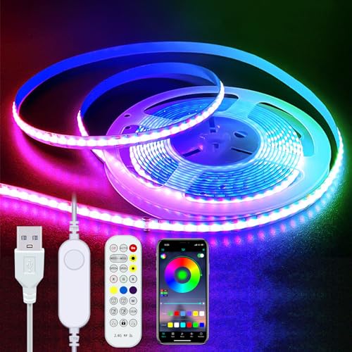 Short RGB COB LED Strip Lights 1152 LEDs 5V USB (6.56FT/2M) | 10W Remote, Button Control, Smart App, Multi Color for DIY Home Decor Color Changing,TV Backlight - color: 6.56FT/RGB