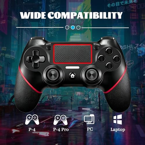 Wireless Controller for Ps4 Controller Compatible with PS4/Slim/Pro/Windows PC,with Touchpad/Vib-ration/Built-in Speaker&3.5mm Headphone Jack/Six-axis Motion Control/USB-C Charging Cable (BLACK RED) - color: Red Black