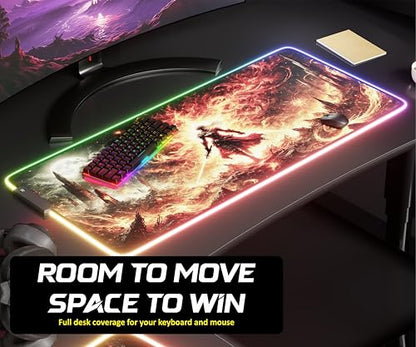 RGB Gaming Mouse Pad Large Extended Desk Mat 35.4x15.7in XXL XXXL Mousepad LED Light Up Keyboard Mat PC Gamer Desk Pad Gaming Accessories Extra Big Mouse Mat for Desk - Hellfire Crusader - color: Hellfire Crusader